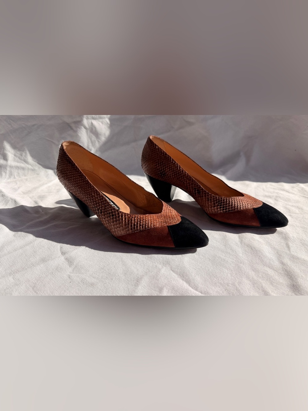 Vintage Shoes Brown Black Maud Frizon Paris Pumps Heeled Court Shoes Suede 7.5
